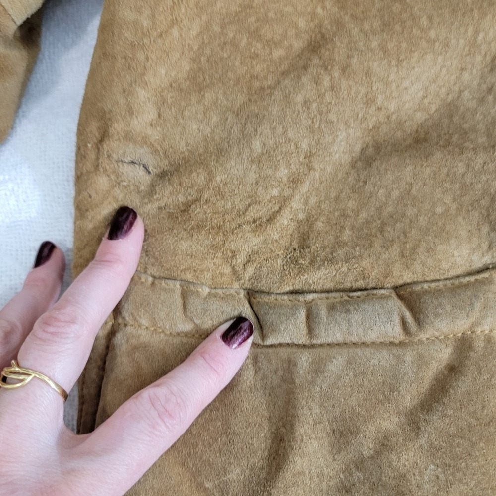 VTG Dennis Basso Genuine Suede Faux Sherpa Lined Jacket Tan Shearling Collar M - Picture 9 of 16